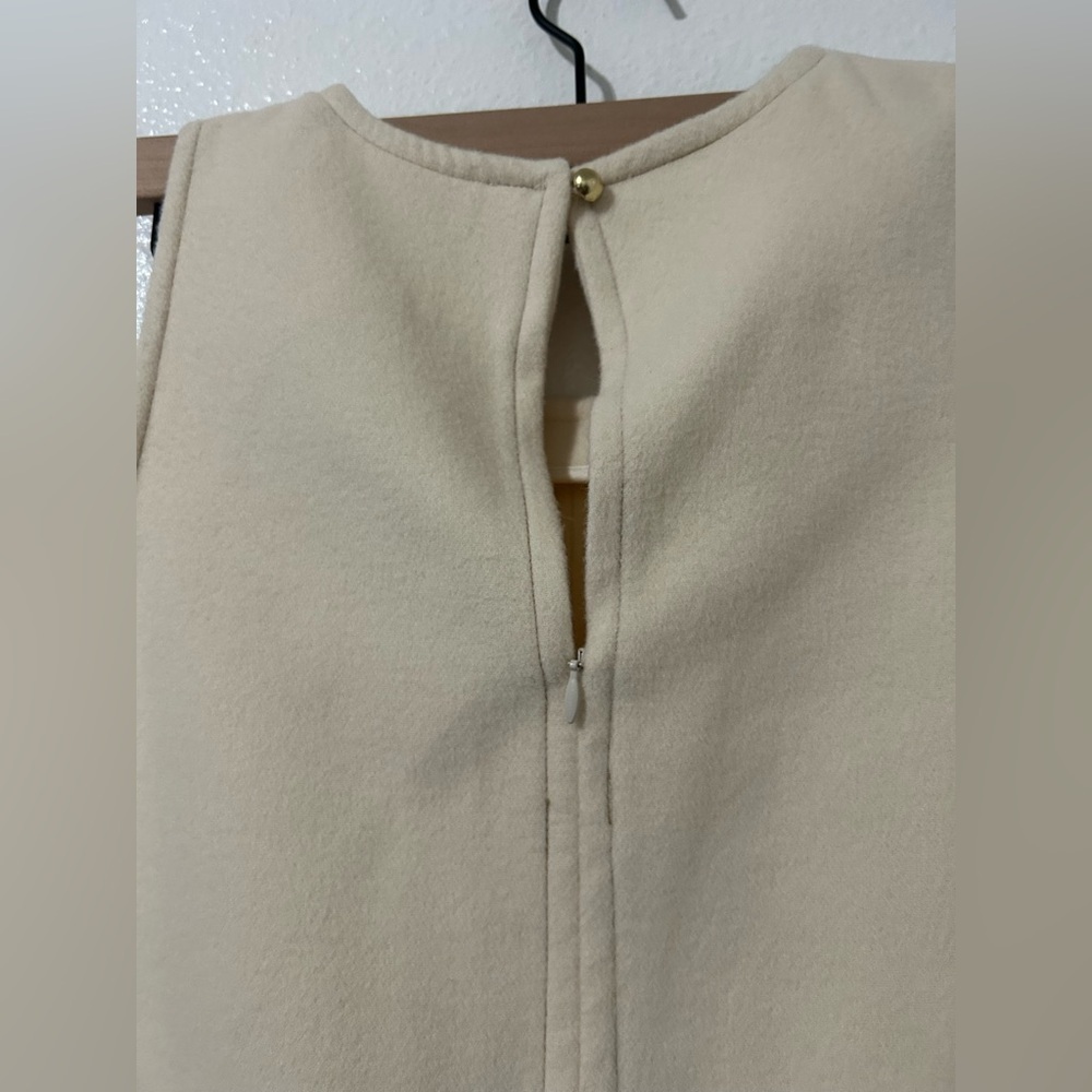 Anthropologie Cream Sleeveless Shift Dress w/ Faux Leather Hem LP - Picture 6 of 8